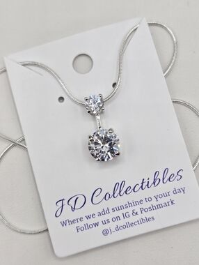 Swarovski Crystal Elements Silver Double Drop Necklace Clear 20 inch Prom Bridal